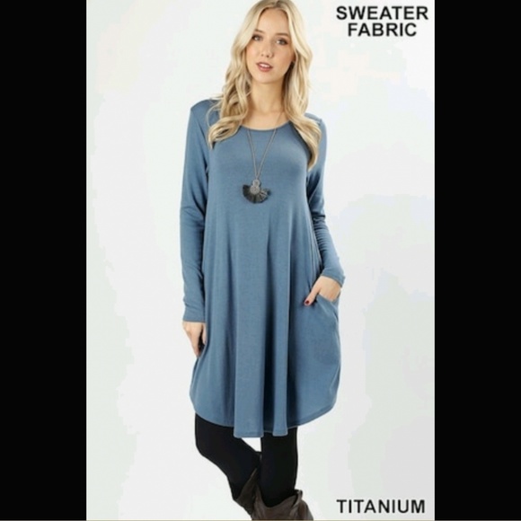 Sweater Dress with Pockets Titanium Blue - Picture 2 of 8